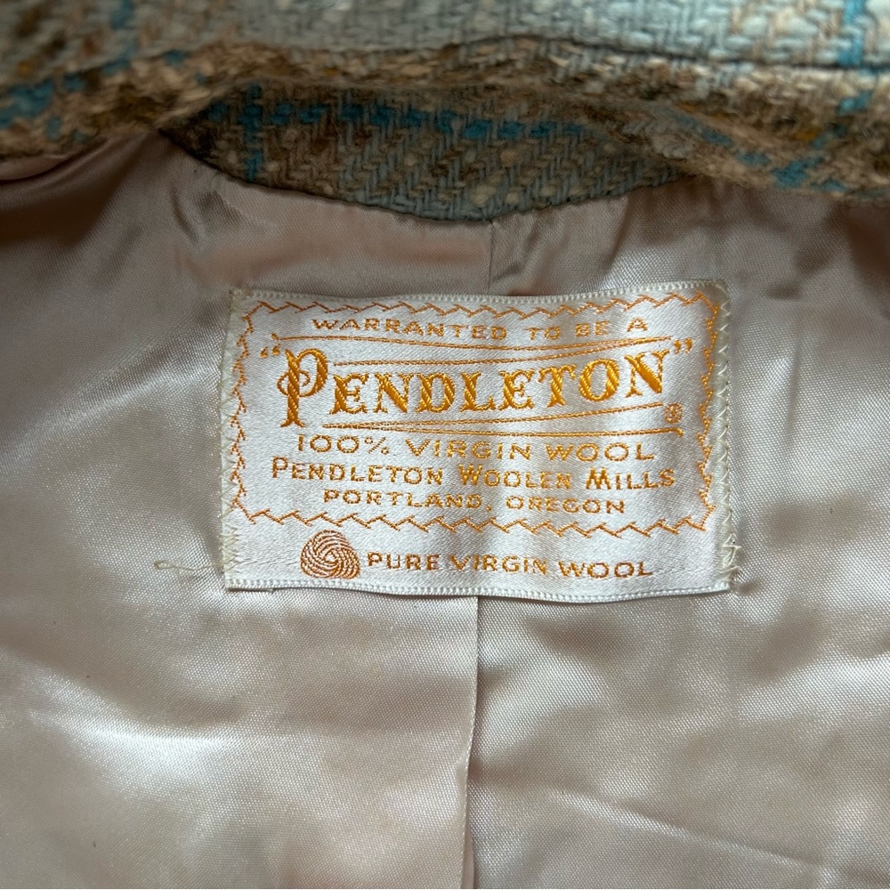 VINTAGE 50s 60s Turquoise Pendleton Plaid Cropped Jacket - Picture 9 of 9